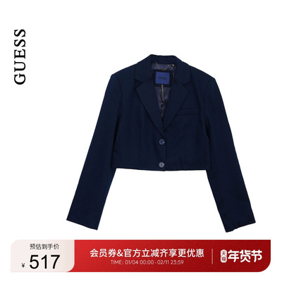 GUESS25年新款早秋女士短款简约翻领单排扣西装外套-W5YN11WHG92