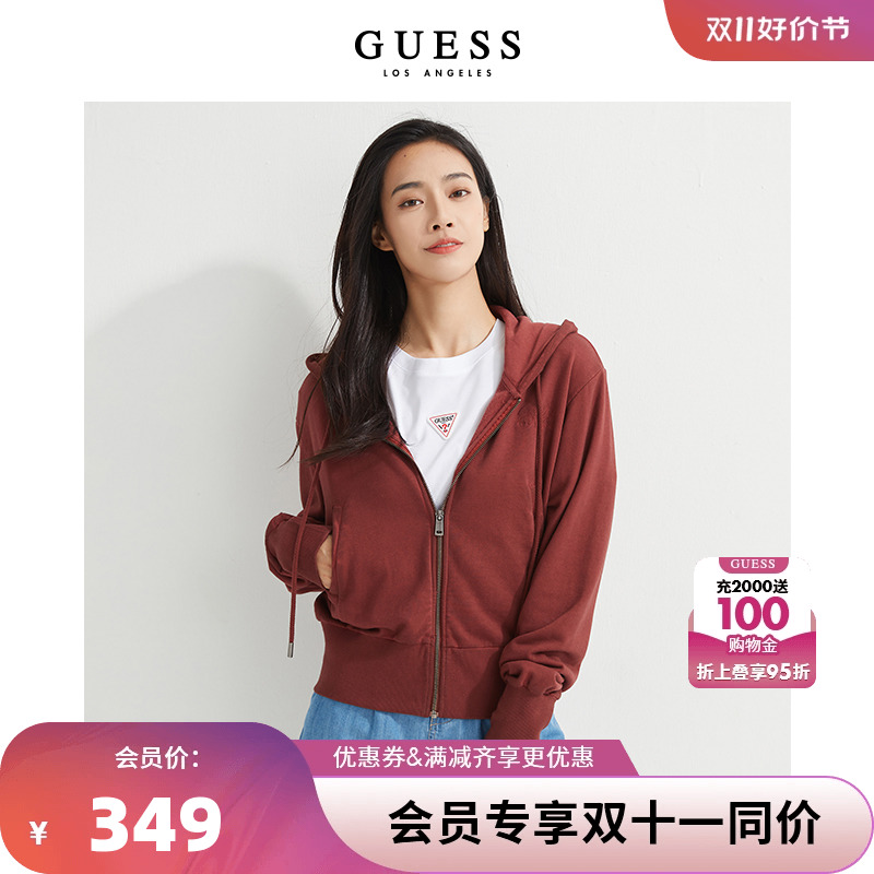 GUESS秋季女士开衫百搭oversize刺绣舒适简约卫衣外套W2YQ04KB3O0