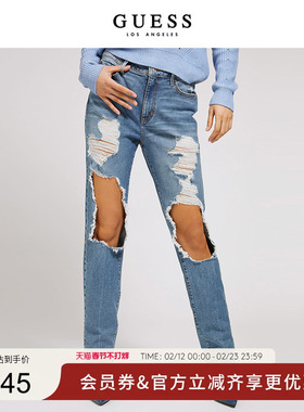 GUESS女士直筒破洞街头性感休闲牛仔裤-W1YA08R47I1