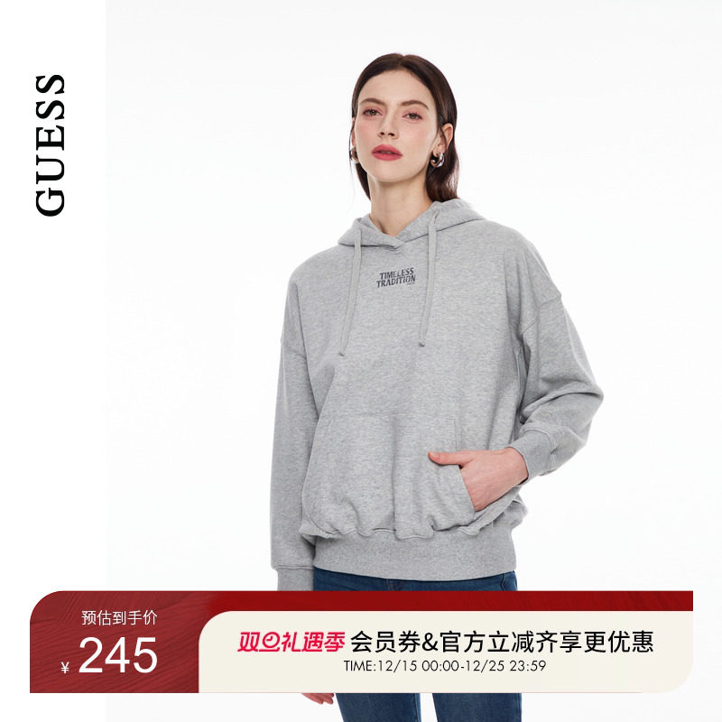 GUESS运动休闲风抽绳连帽卫衣