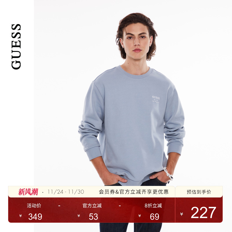 GUESS印花logo圆领套头卫衣