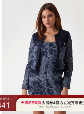 GUESS女士气质印花水洗牛仔夹克外套-W5GN79D5O70