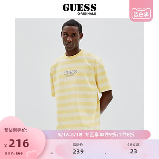 复古舒适Originals男条纹刺绣T恤短袖 GUESS美式 M2GP01KAAU2