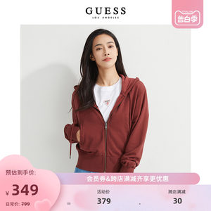 GUESS新款女士复古刺绣连帽卫衣