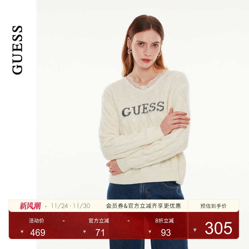 GUESS蕾丝花边含羊毛针织衫
