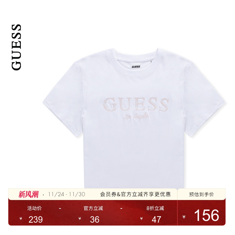 GUESS印花纯色圆领短袖T恤