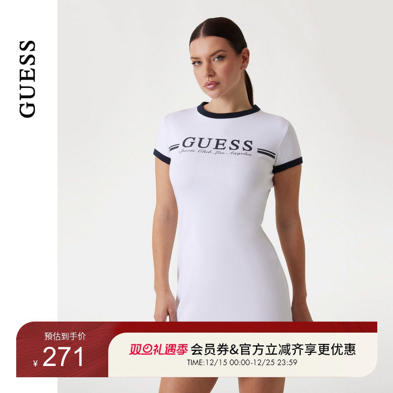 GUESS休闲圆领短袖连衣裙