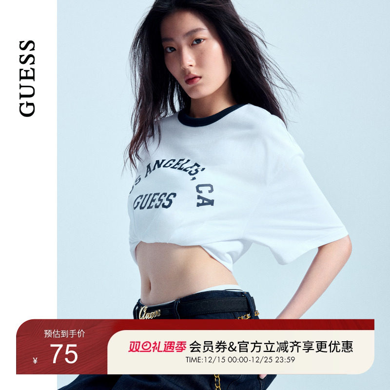 GUESS复古撞色百搭短袖T恤