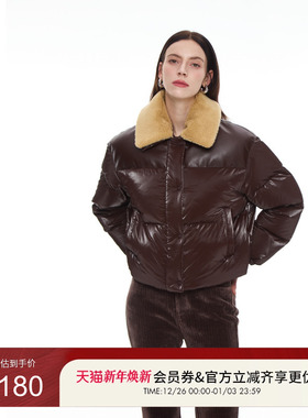 GUESS女士翻领设计美拉德短款保暖羽绒服-YO4W5892