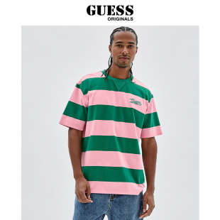 字母个性 GUESS 男女同款 条纹T恤多巴胺 Originals M2YI54K9XF1