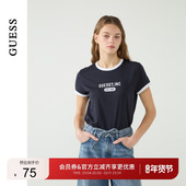 T恤 GUESS女士纯棉圆领撞色罗纹修身 短袖 W5PP89K2Q40