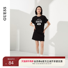 GUESS 女士纯色简约直筒印花卷袖连衣裙-W4PK1MK2Q40