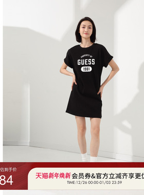 GUESS 女士纯色简约直筒印花卷袖连衣裙-W4PK1MK2Q40