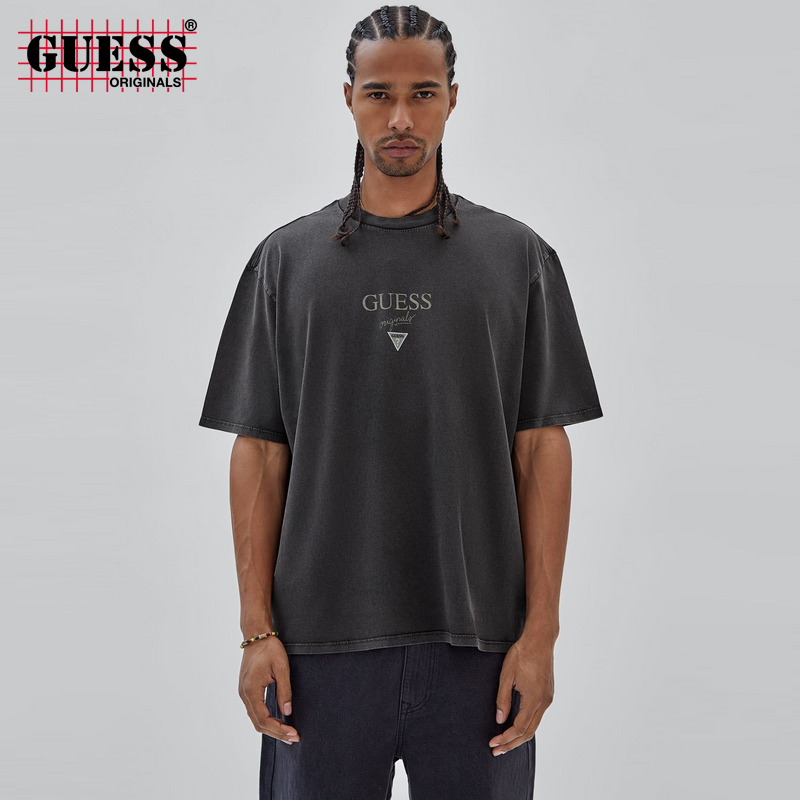GUESS男复古水洗做旧印花短袖T恤