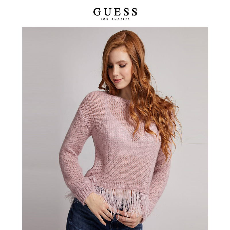 GUESS女士经典一字领落针织衫