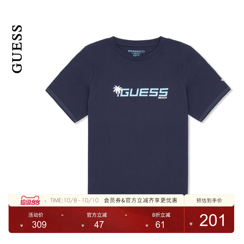GUESS中性百搭字母印花短袖圆领T恤-F5GI06I3Z14