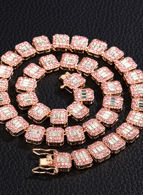 嘻哈满钻冰糖链女宽12mm欧美镶钻个性拼接古巴项链街头潮人配饰