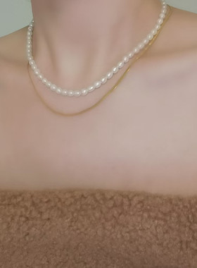 复古文艺巴洛克淡水珍珠项链女士蛇形锁骨链叠戴choker轻奢高级感