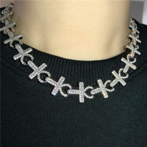 嘻哈满钻十字架锁骨链男女
