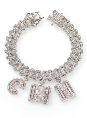 嘻哈锆石字母定制欧美条形古巴链情侣个性DIY拼接古巴项链手链