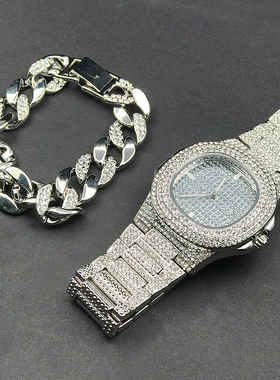 嘻哈手链手表镶钻hiphop街头潮人配饰欧美朋克说唱个性麻花手链