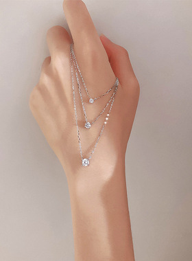 S925纯银鼻屎项链镀14K金四爪超闪镶钻锁骨链简约气质ins轻奢颈链