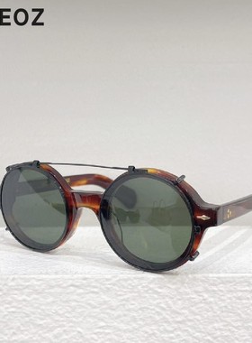 jmm文雄复古圆形粗框板材平光近视眼镜框架带挂夹片太阳眼镜两用