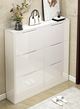 超薄鞋柜白色简约现代大容量门口家用烤漆翻斗岩板收纳鞋架门厅柜