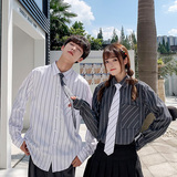 情侣长袖衬衫宽松2021新款春秋长衬衣男女式休闲条纹寸衫白色寸衣，男装衬衫，星座716A-1（原星座815）