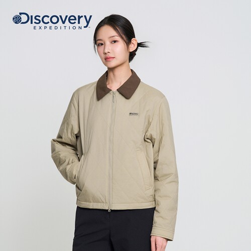 Discovery探索复古菱格短款开衫翻领棉夹克外套女26春季新品PD4A