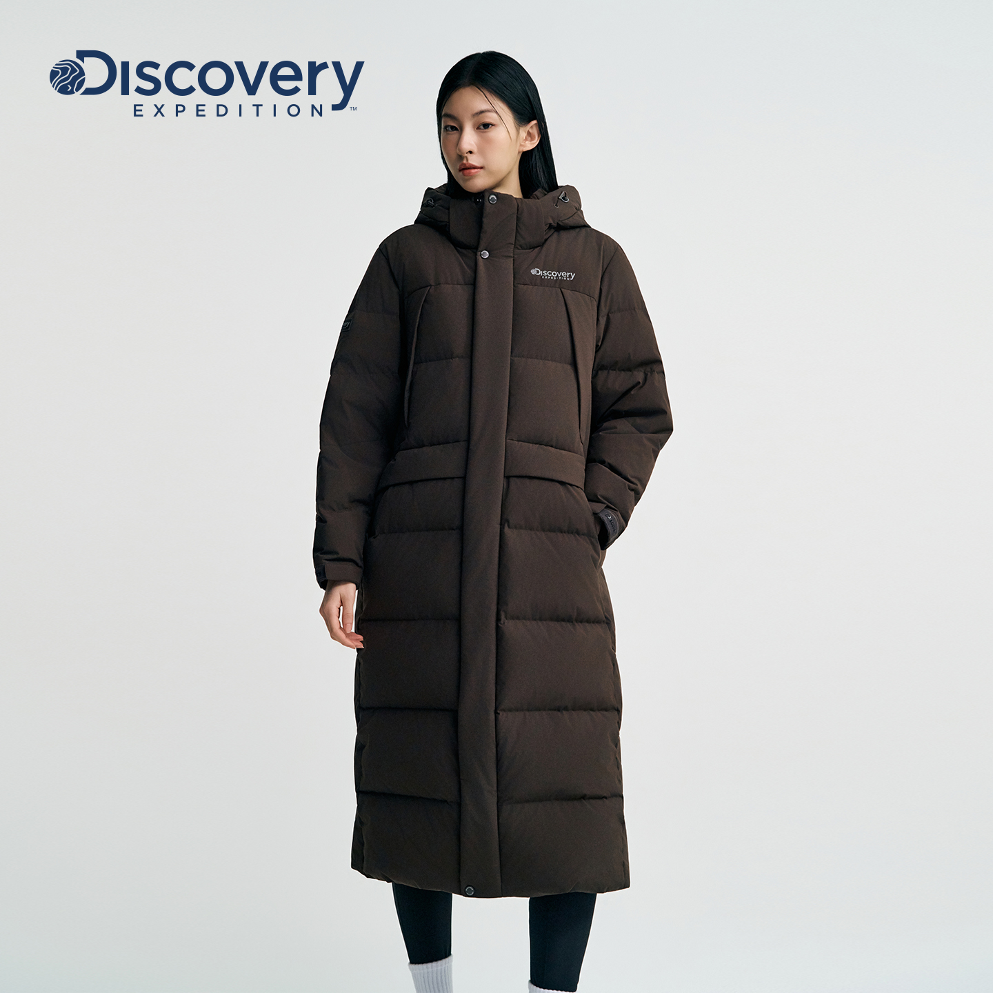 Discovery探索户外超长款加厚连帽鹅绒羽绒服情侣男女25冬新品