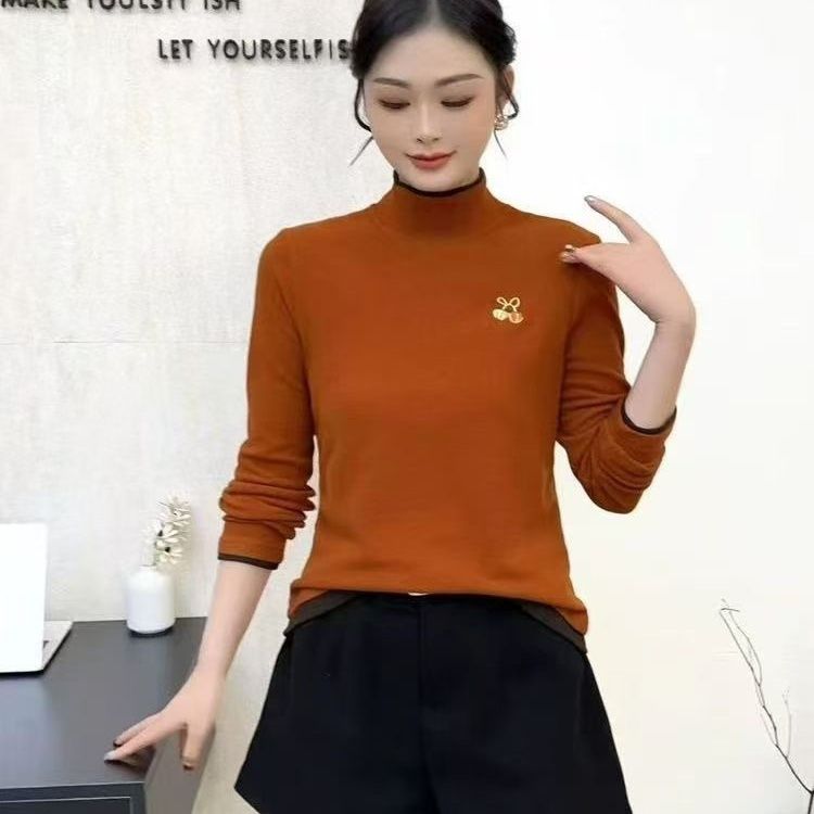 双面德绒打底衫新款上衣半高领时尚加厚加厚一体绒保暖长袖T恤女