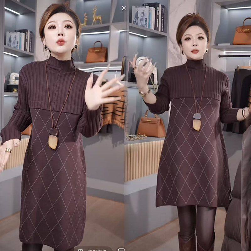 秋季女装洋气半高领拼接针织冬季黑色连衣裙长袖打底裙遮肉毛衣裙,女装/女士精品,连衣裙,淘宝优惠券,粉丝福利购,淘宝优惠卷