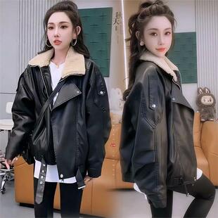 冬季2025新款超火酷飒风小个子高级感机车pu夹克加绒时尚皮衣外套