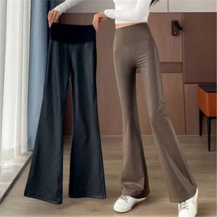 高腰显瘦喇裤 2025秋冬季 喇叭裤 女瑜伽收腹时尚 子 加绒秋冬微喇皮裤