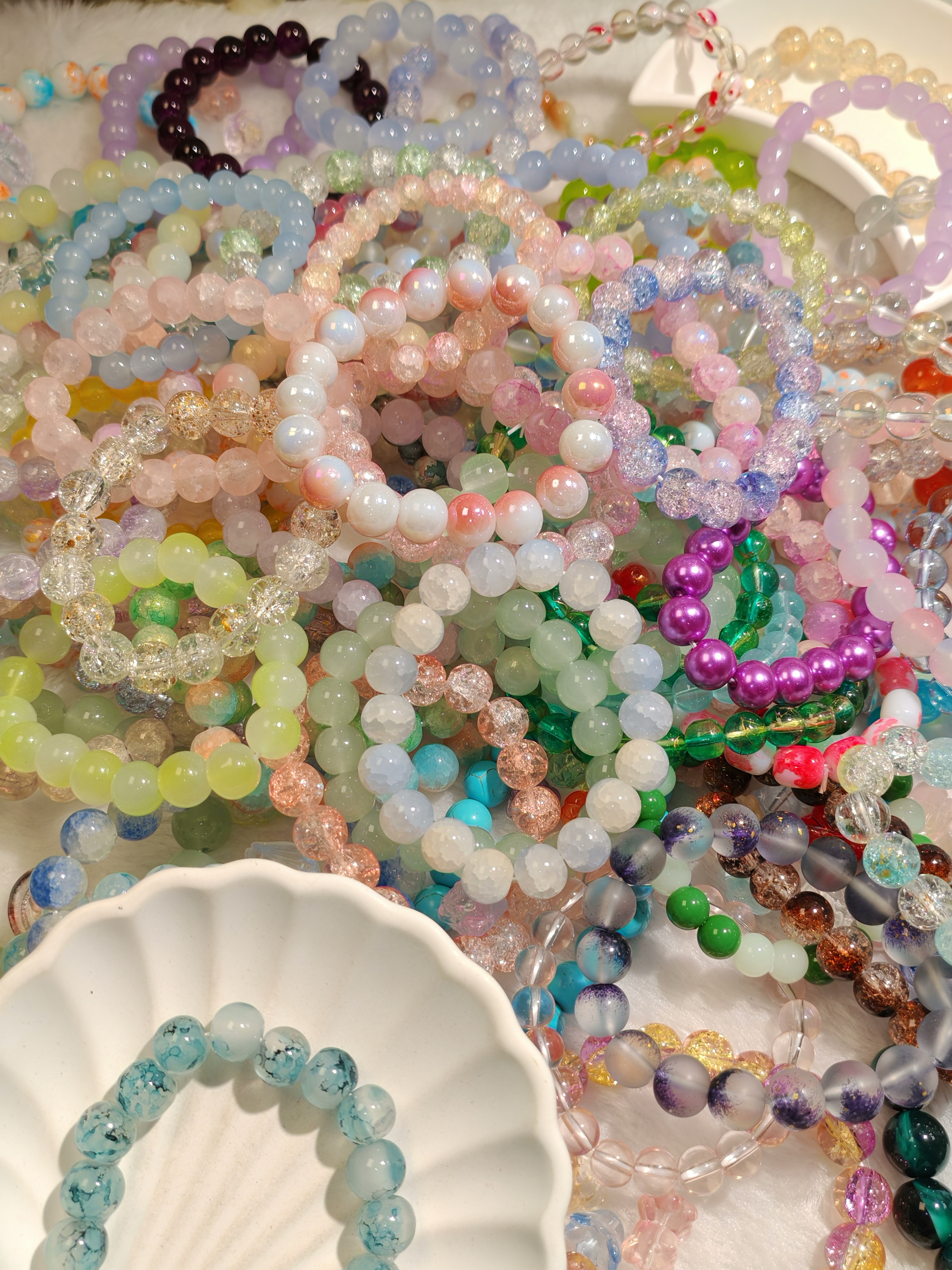 随机清仓混搭成人儿童手链手工琉璃手串素圈不重复摆地摊diy玻璃