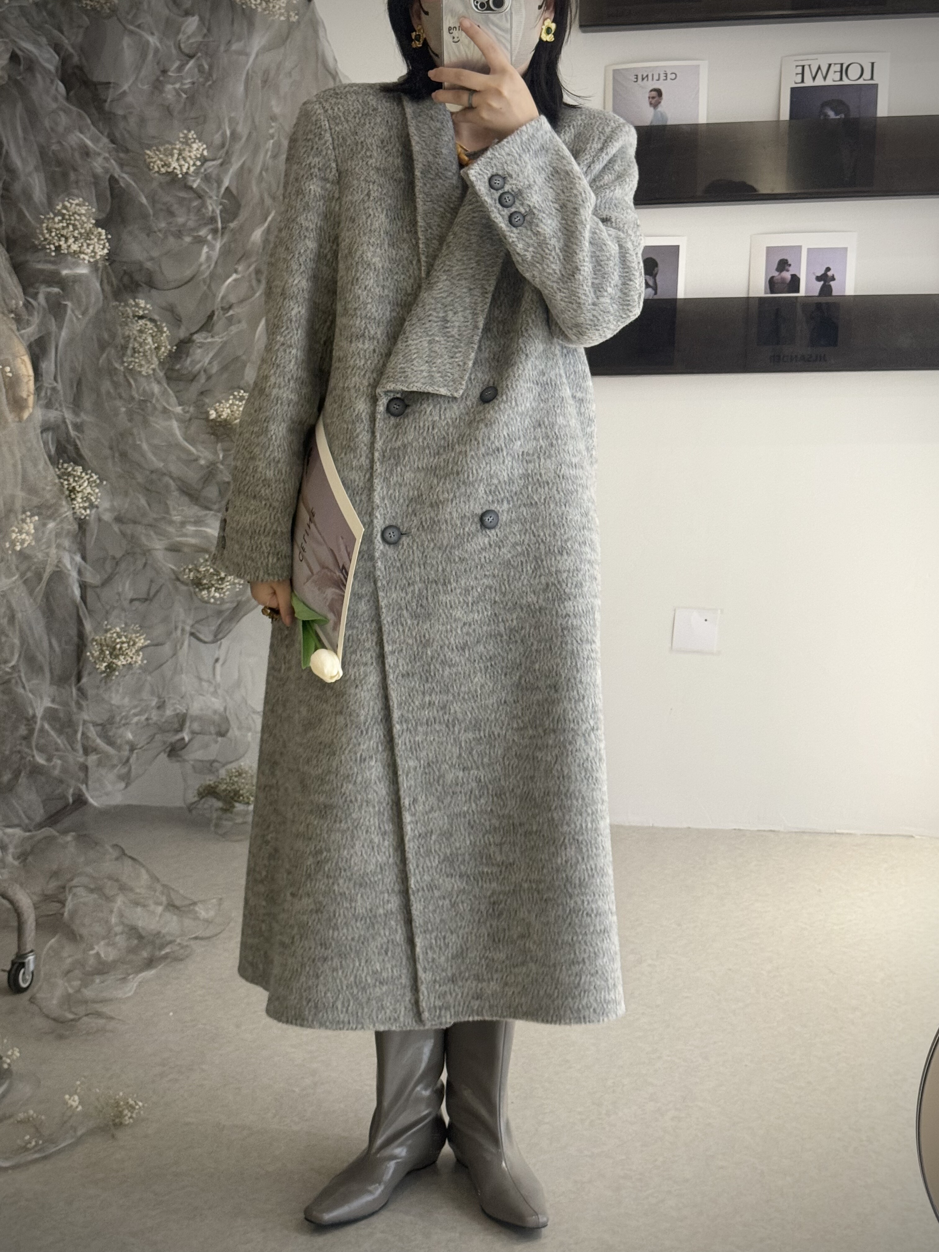 中长款过膝加绒加厚毛呢外套女