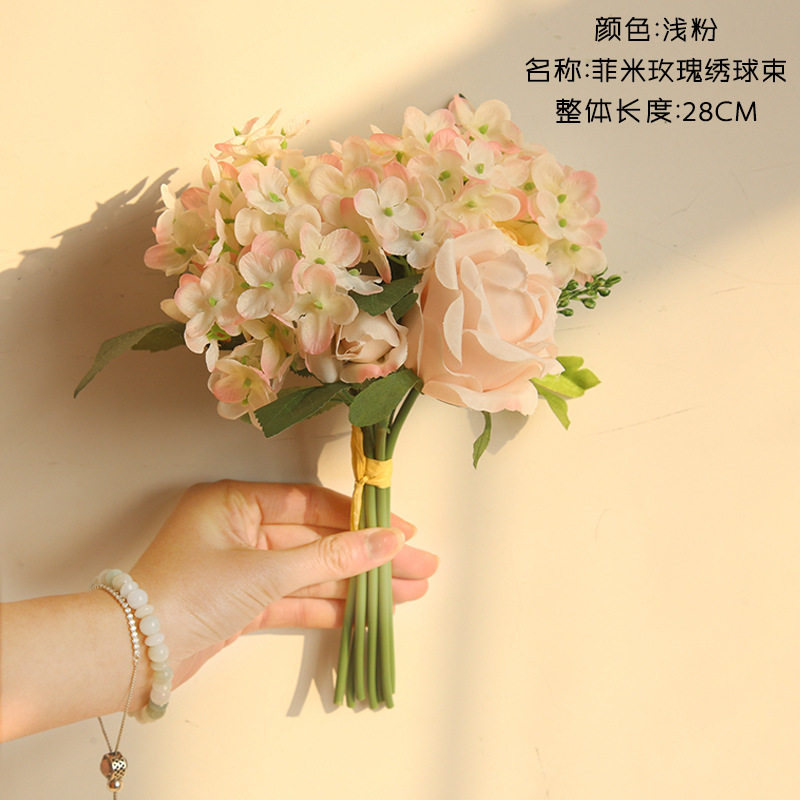 仿真绣球玫瑰花束客厅餐厅摆放柜台桌面手持假花家居装饰婚礼花艺