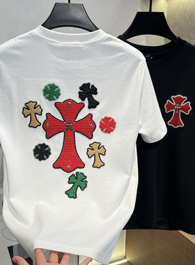 2025秋冬新款休闲百搭潮服印花轻奢男士简约圆领短袖时尚男装