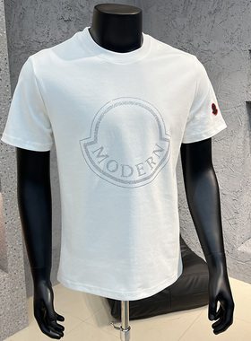 2025春夏男士新款时尚烫钻百搭圆领T恤品质潮流小标刺绣短袖