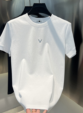 2025年春夏新款时尚净版小标男士百搭半袖圆领T恤潮流纯色短袖