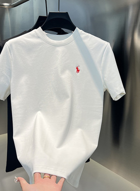 2024秋冬新款男士圆领时尚百搭刺绣短袖净版纯色潮流男装T恤半袖
