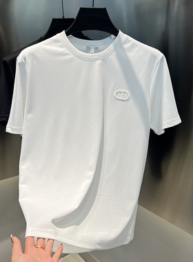 2025夏季男士新款休闲T恤时尚百刺绣潮流小标半袖简约百搭男装