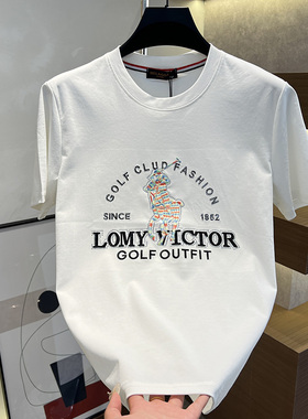 2025夏季男士新款时尚轻奢刺绣潮服圆领T恤短袖休闲百搭简约男装