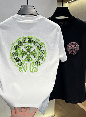 2025夏季男士新款轻奢潮服刺绣百搭时尚圆领T恤短袖休闲简约男装