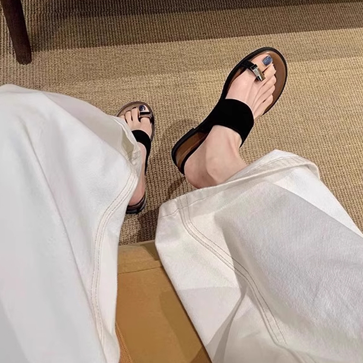 真皮厚底拖鞋女外穿夏民族风一字带凉拖懒人增高平底套趾沙滩鞋