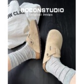 女2025春新款 拖鞋 女外穿厚底男女钓鱼包头半拖鞋 真皮勃肯鞋 博肯鞋