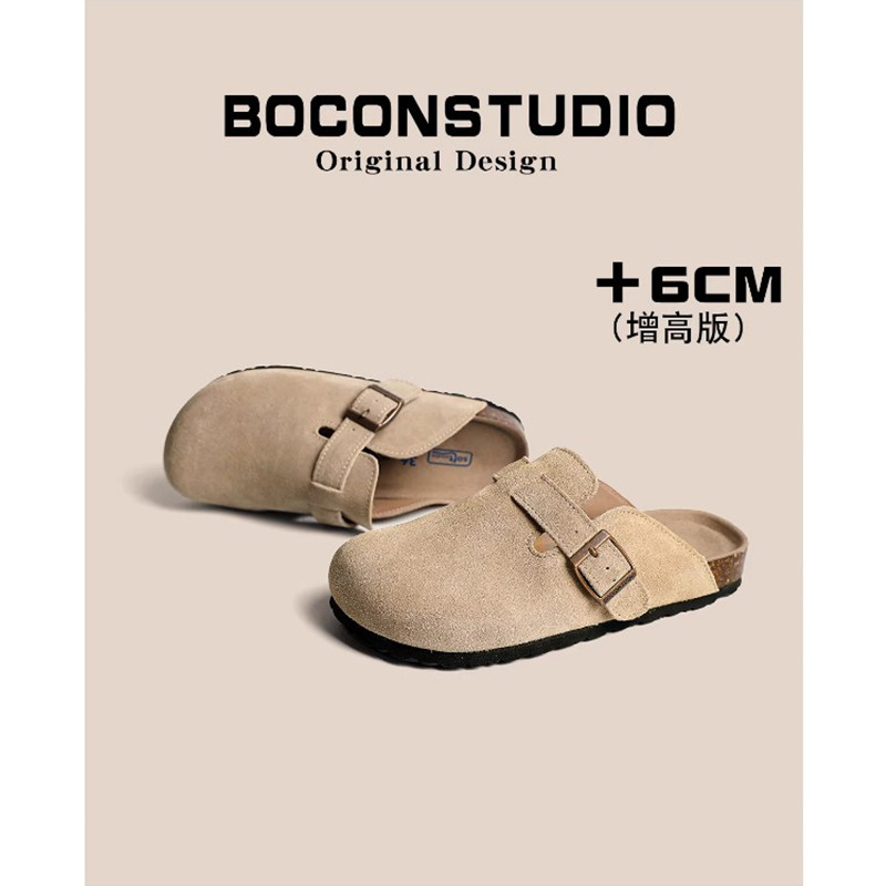 增高6cm~勃肯鞋女厚底2026新款春季百搭一脚蹬包头半拖鞋女外穿
