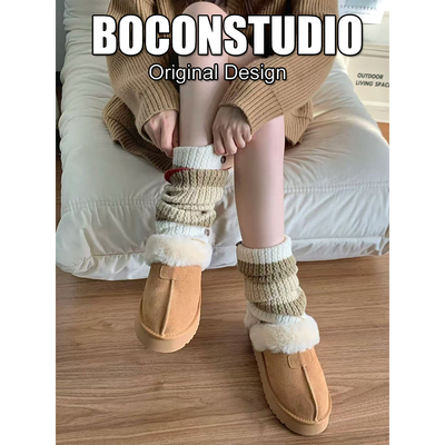 羊毛雪地靴女牛皮厚底毛毛鞋女