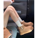 miu家厚底雪地靴女冬季 真皮短靴羊毛侧拉链增高厚底加绒毛毛棉鞋